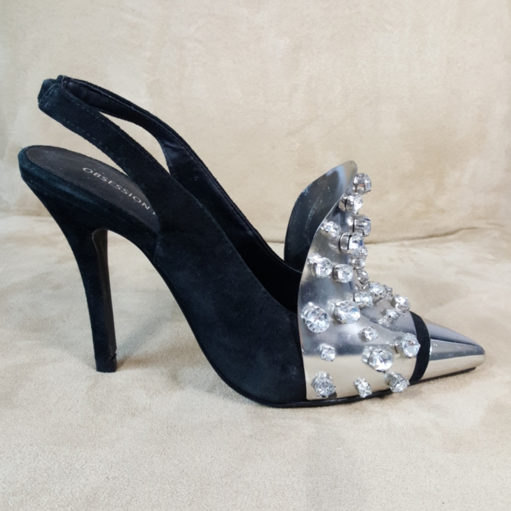 Obsession Rules Rhinestone Studded Slingbacks - image 1